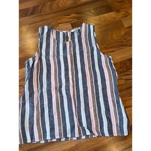 ELLEN TRACY Linen Striped Sleeveless Tank Top Women XL summer breezy boho casual